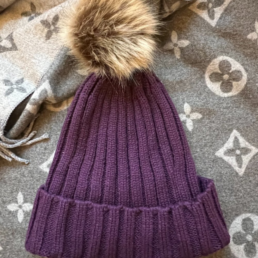 Women's Warm Purple Pom Pom Knitted Beanie Hat